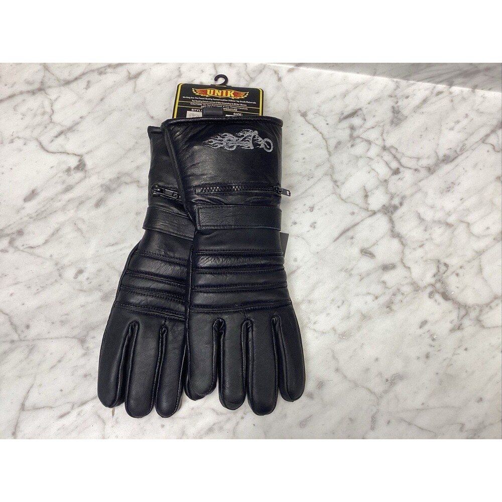 UNIK Black Leather Motorcycle Riding Gloves Men's Size XL Zipper Pocket